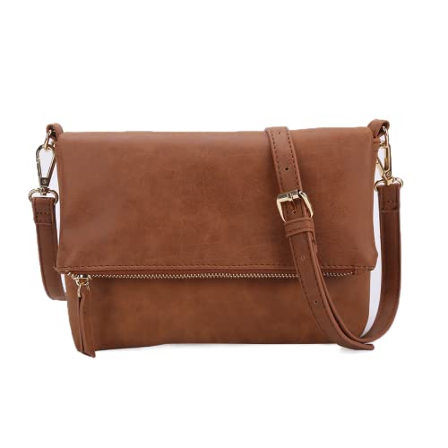 Gladdon Umhängetasche Damen Klein Handtasche,Crossbody Tasche Schultertasche Elegant Clutch Messenger PU-Leder Taschen Für Täglich Arbeit Einkaufen(Braun)