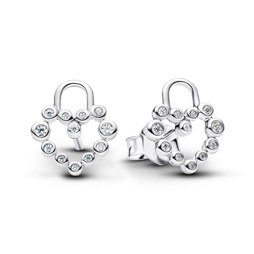Pandora Moments Funkelndes Herz Vorhängeschloss Ohrstecker aus Sterling Silber mit Zirkonia, 294419C01