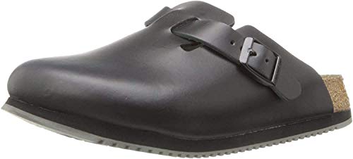 Birkenstock Boston Super Grip aus Naturleder - Herren und Damen Clogs Berufsschuh - Rutschhemmende Gummi-Eva-Sohle nach EN ISO 20347 - Anatomisch geformtes Kork-Latex-Fußbett - Schwarz - Normal - 44