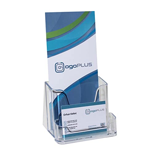 ogoPLUS DIN lang Prospekthalter mit Visitenkartenständer, Prospektständer, Flyer-Ständer, Visitenkartenhalter Aufsteller, Werbung,Aufsteller Tisch-Prospektständer, Prospektbox