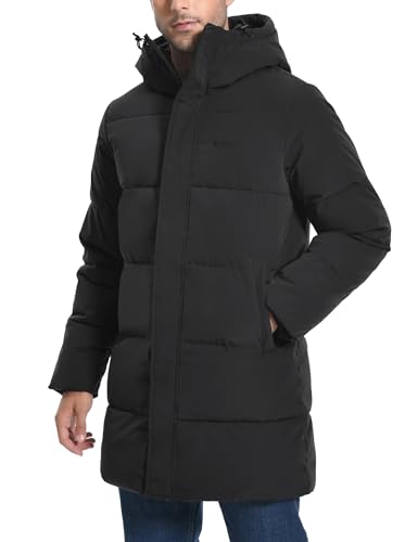 Pioneer Camp Herren Winterjacke Lang Winddicht Wasserdicht Warme Daunenjacke Winter Outdoor Parka Jacke mit Kapuze Schwarz M