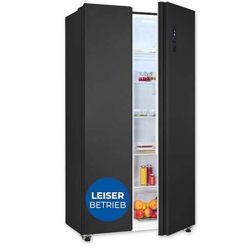 Exquisit Side-by-Side-Kühlschrank, Kühl-Gefrierkombination, NoFrost, 442 Liter, Schnellgefrieren, Alarm, 4-Sterne-Gefrieren, LED-Display, SBS546-040E inoxlook-az