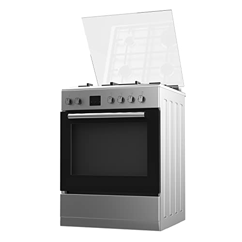 Taurus CIGE4FIXMF Freistehender Mischherd, Edelstahl, Gas/Elektroherd, Butan/Erdgas, 4 Brenner, 60 l, digitaler Timer, Doppelglas, Thermostat, 63 x 60 x 85,5 cm