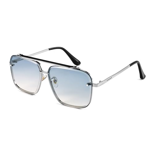 FEISEDY Retro 70er 80er Jahre Sonnenbrille Herren Damen Quadratische Brille mit Metallrahmen UV400 Schutz B4104