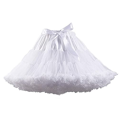 PhilaeEC Damen Petticoat Tüllrock Kurz Tutu Ballett Ballkleid Unterrock Underskirt Crinoline, Länge 40cm, Taille 55-95cm(Weiß)