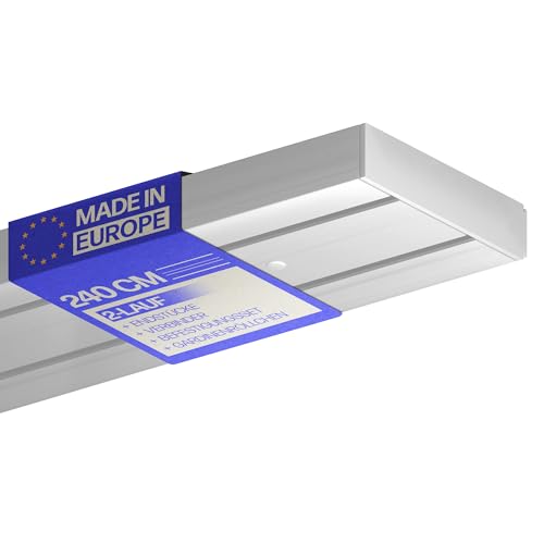 Bestlivings Gardinenschiene (240cm / 2-läufig), Vorhangschiene Komplettset inkl. Zubehör (Befestigungs-Set, Seitendeckel, Gardinenröllchen)