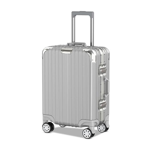 Voyagoux Koffer handgepäck - 42L, Hartschalenkoffer klein, TSA-Schloss, Aluminium, Reisekoffer mit Rollen, 4X Airwheel-System Rollen, Robust und Leichtgewicht Suitcase, 54x38.5x24, Silber