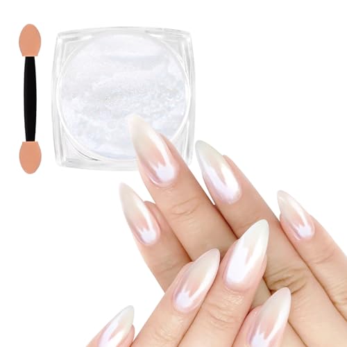 Allstarry White Pearl Chrom Nagel Pulver, Irisierendes Aurora Pulver Metallic Spiegel Effekt Glitter Pearlescent Eis Transparent Meerjungfrau Pigment Perle Glitter Staub für Nail Art Dekoration