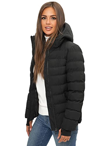 OZONEE Damen Winterjacke Jacke Winter Farbvarianten Warm Bomberjacke Steppjacke Wintermantel Kunstfell Daunenjacke Leichte Outdoor Puffer Jacket Gepolstert JS/M769/392 SCHWARZ M