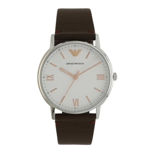Emporio Armani Uhr für Herren, Dreizeigerwerk, 41mm Silbernes Edelstahlgehäuse mit Lederarmband, AR11173