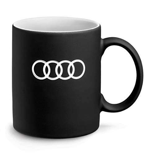 Audi 3291900500 Porzellan Becher Tasse 350ml, mit Audi Ringe Logo, schwarz