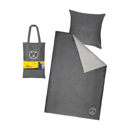 Dortmund Borussia BVB Bettwäsche grau meliert 135 cm x 200 cm (GOTS)