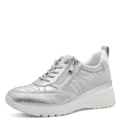 MARCO TOZZI Damen Sneaker flach mit Reißverschluss Chunky-Sohle, Silber (Silver Comb), 42 EU