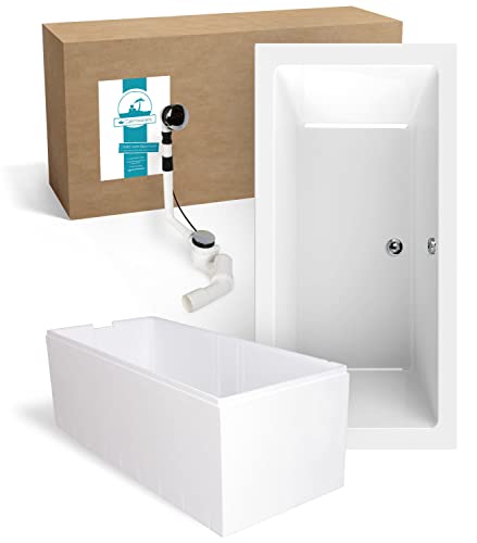Calmwaters® Acryl Premium Badewanne Komplettset 200x90 cm - Made in EU - mit Wannenträger & Ablaufgarnitur - Duo-Badewanne 2 Personen