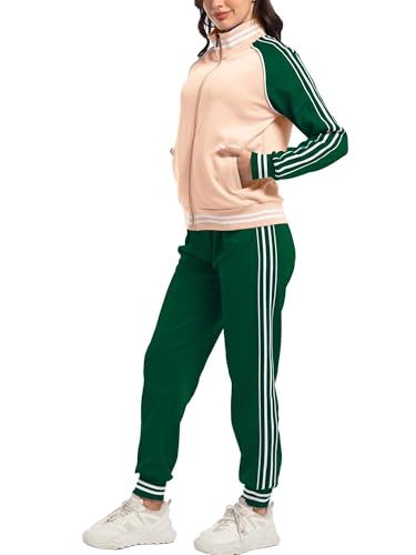 ANOTWENER Damen Trainingsanzug Set Gestreiftem Jogginganzug Sportanzug Zweiteiler Freizeitanzug mit Taschen JW-3006-M