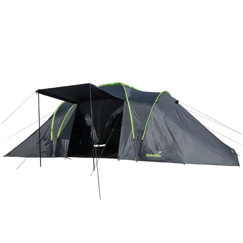Skandika Kuppelzelt Daytona XXL 6 Personen | Familienzelt mit 3 großen Schlafkabinen, 3000 mm Wassersäule, 195 cm Stehhöhe, Moskitonetze, Sonnensegel | Campingzelt für Familie und Freunde, Festival