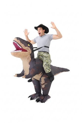 FUNFOCUS Aufblasbare Dinosaurier kostüm Erwachsene - Unisex Halloween & Karneval Faschings dino kostüm für 150-190cm -inflatable costume Perfekt für Partys, Geburtstage & Feste,dinosaur costume adult