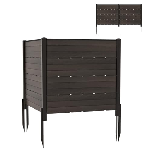 SOARS 2er Sichtschutzzaun, Gartenzaun 120 x 115cm mit Holzmuster, Windschutz zum stecken mit 5 Bodenankern, Zaunelementen dekorativer Zaun für Garten, Terrasse (Braun)