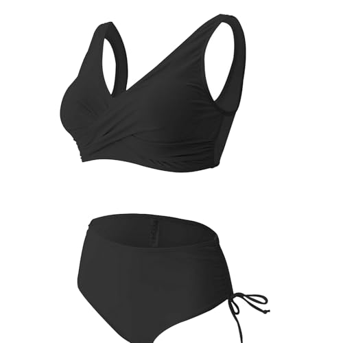 Bikini damen set, Sexy V-Ausschnitt bikinis für damen mit Brustpolster, Kreuzdesign Sport Bauchkontrolle bikini Zweiteiliger (DE/NL/SE/PL, Alphanumerisch, XXL, Regular, Regular, Klein, schwarz)