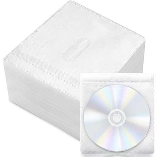 FSWWSF CD/DVD/BluRay Hüllen 100 Stück CD/DVD Hüllen aus Kunststoff CD Transparent Hülle für Aufbewahrung von CDs DVDs BD Rohlinge (Weiß)