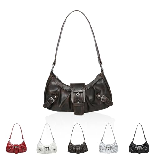 JUCHRZEY Damen Umhängetasche Y2K PU Leder Hobo Bag Plissee Unterarm Geldbörse Magnetverschluss Reißverschluss Clutch Geldbörse Reise Pendlertasche