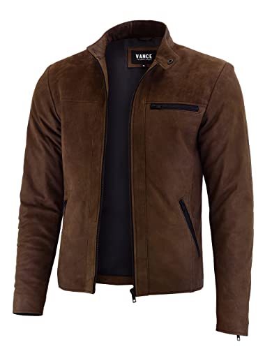 Vance The Leather Company Herren Echt Lederjacke aus 100 Prozent Rindsleder, XL, Braun