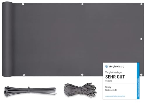 Sekey Balkon Sichtschutz Balkonabdeckung Balkonsichtschutz Balkonverkleidung blickdichte Windschutz 90 x 600cm, mit Ösen, Nylon Kabelbinder und Kordel, 100% Privatsphäre, Anthrazit