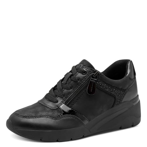 Jana Damen Wedge Sneaker mit Reißverschluss Vegan, Schwarz (Black Glitter), 40 EU
