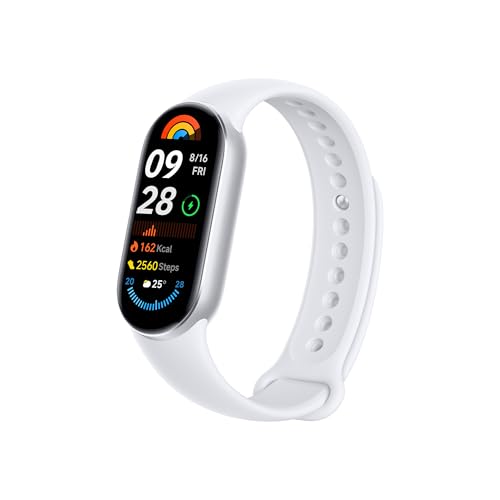 XIAOMI Smart Band 9 Fitness Tracker, AMOLED Display with 1200 Nits, Sp02 Tracking, Sleep and Heart Rate Monitor, Notifications, 5ATM Waterproof, Mi Fit App, Glacier Silver
