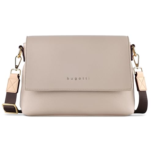 bugatti Ella Schultertasche für Damen, Frauen-Umhängetasche aus Kunstleder in beige