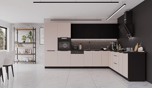 Winkelküche Arona + Siena 350x290 Küchenzeile Eckküche Küche Kaschmir + Schwarz