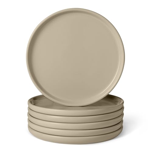 Amazon Basics Glasierte Steingut-Speiseteller, 6-Teiliges Set, Mikrowellen- und Spülmaschinenfest, 26,7cm, Leinengrau