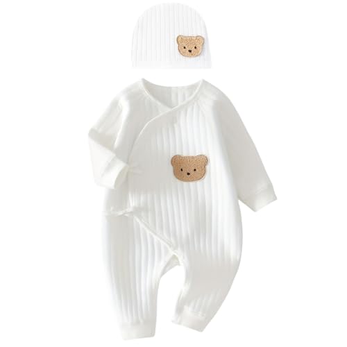 1 Pack Baby Bodysuit, 3-6 Months Neugeborenes Baby warme Baumwolle Bodysuit mit Hut, 100% Baumwolle Kleinkind Homewear verdickt Frühling und Herbst Kleidung (weiß, 3-6 Months)