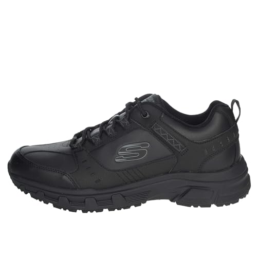Skechers Oak Canyon Redwick Herren Trainer, Black Leather Synthetic Textile Black Trim, 45 EU
