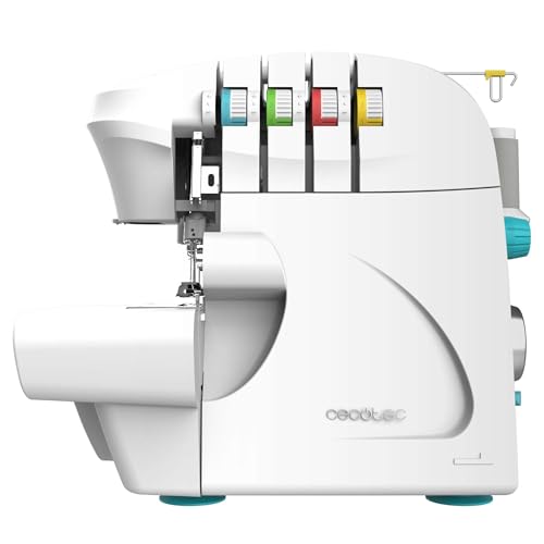 Cecotec Nähmaschine, Overlock BelleCouture, 1100 U/min Geschwindigkeit, verstellbarer Nähfußdruck, Differentialtransport, 4-Faden-Stichfunktionen und Zubehörkit
