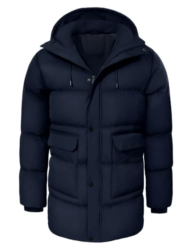 heekpek Herren Winterjacke Outdoor Parka Jacken Lang Männer Warme Winddicht Wasserabweisend Puffer wintermantel mit Kapuze, Navy Blue, XL