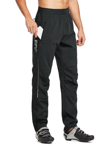 baleaf Herren Fahrradhose Thermo Fleece Radhose Wasserdicht Winddicht Softshellhose Warm Wanderhose Lang Radlerhose für Winter Outdoor Radfahren MTB Schwarz L