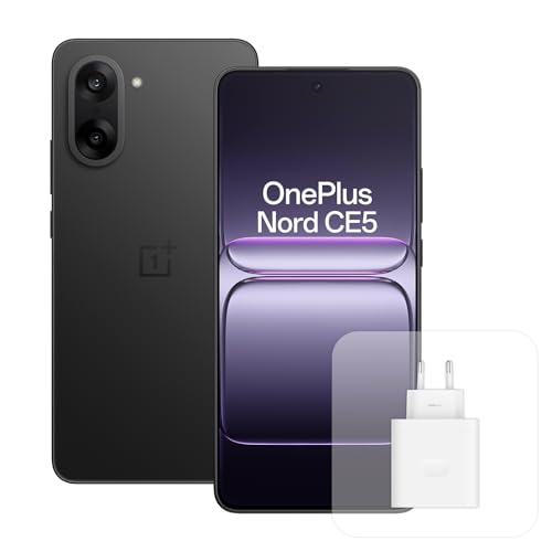 OnePlus Nord CE5 Smartphone 8 GB RAM 256 GB Speicher, 6,77 Zoll, 120 Hz AMOLED, 50 MP OIS, 5200 mAh Akku, mit 80 W Ladegerät, Schwarz