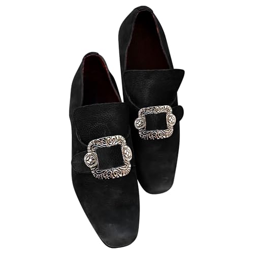 Herren Vintage Schnallen-Loafer mit quadratischer Spitze, formelle Schuhe im Barock-Stil für Herren mit dekorativem Metall-Akzent, Slip-On-Design, weiche Innenausstattung, Retro-Kostüm-Schuhe, Schwarz