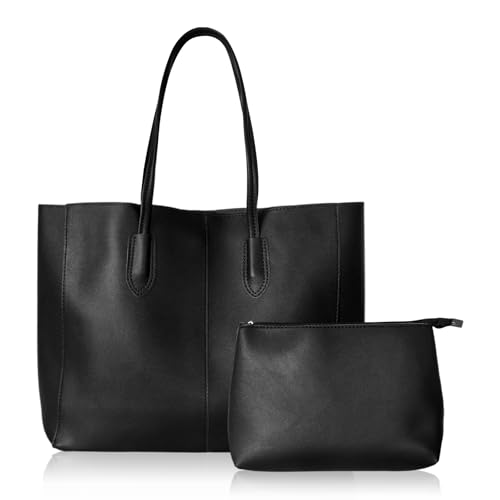 Handtasche Damen Groß Damen Handtasche Shopper Groß Schultertasche PU Leder Große Kapazität Laptop Trage Tasche Damen Schultertasche für Arbeit, Schule, Einkauf, Mit Einer Damen Geldbörse (Schwarz)
