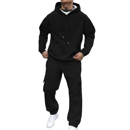 Generisch Jogginganzug Herren Trainingsanzug Sport Hoodie Und Jogginghose Set Sportanzug 2 Teiliges Jogging Anzug Tracksuit Atmungsaktiv Fitness Kleidung Männer Laufanzug Freizeitanzug Schwarz XL