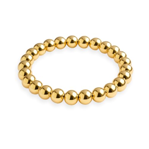 GD GOOD.designs Antistress Ring aus Edelstahl Perlen 3mm | Elastische Anxiety Rings in 18K Gold - Wasserfeste goldene Perlenringe Damen | Ringgröße 54-60