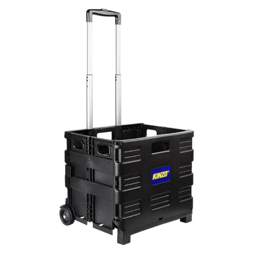 Kinzo Transporttrolley Faltbar 25kg Transportgewicht Klappbare Einkaufskiste Putzwagen fahrbare Transportkiste Platzsparender Transport Ideal für Camping, Einkauf 05703 Schwarz 100 cm