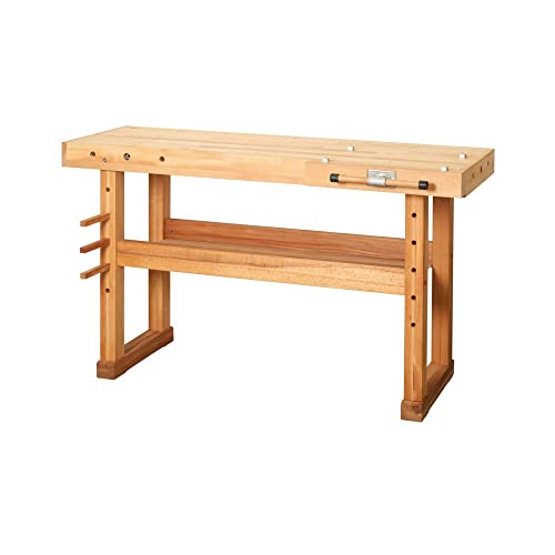 HEMMDAL Hobelbank | 400 kg Tragkraft | HxBxT 83 x 140 x 50 cm | 1 Schraubstock | aus Buchenholz | massiver Arbeitstisch mit Kufenfüßen | schmutzresistente Öl-Versiegelung | Werktisch | Werkbank