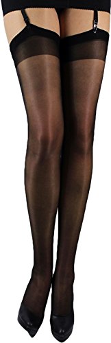 2 Paar klassische Strapsstrümpfe mit Lycra leicht glänzend Farben zum Anstrapsen Strapse Strümpfe 18-20 den (schwarz)