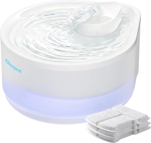 Katzenbrunnen 2,5L Trinkbrunnen für Katze Super Leiser, Wasserbrunnen für Katzen mit LED und 3 Aktivkohlefilter, Leicht zu Reinigen, Wasserspender Katzen Tropfenförmig-Design Katzentrinkbrunnen Weiß