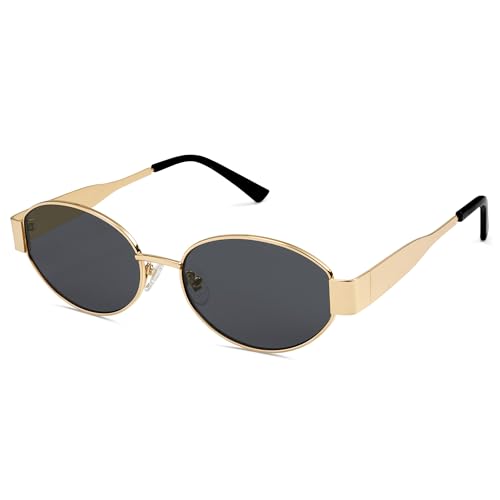 SOJOS Retro Sonnenbrille Damen Herren Oval Metal Groß Trendy Classic UV400 Schutz Sonnenbrillen SJ1217