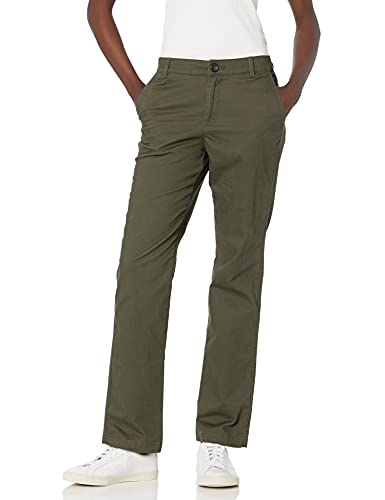 Amazon Essentials Damen Schmal geschnittene Chinohose aus Stretch-Twill mit geradem Bein, Dunkles Olivgrün, 40