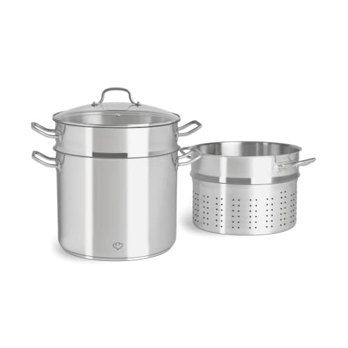 SPRINGLANE Edelstahl Kochtopf mit Glasdeckel 11 L, Gemüsetopf Induktion, Suppentopf, Nudeltopf inkl. Siebeinsatz/Dampfgarer und Nudelsieb