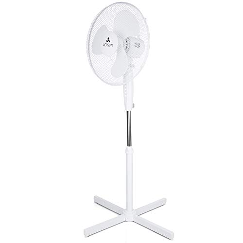TRESKO AERSON Standventilator 40cm | Ventilator höhenverstellbar bis 120cm | hoher Luftdurchsatz und sehr leise | Windmaschine mit 3 Geschwindigkeitsstufen | Oszillationsfunktion ca. 80° (Weiß)